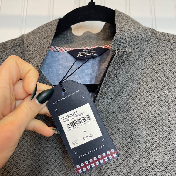 NWT Ben Sherman Mens Charcoal Heather Quarter Zip Mock Neck Sweatshirt Size L - Picture 3 of 8
